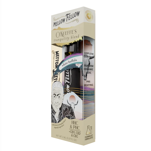 Mellow Fellow O'Keeffe's Tranquility Blend White Buffalo HHC, PHC, CBN, CBD, CBG 2mL Disposable Vape - 1PC - ZOE COHEN